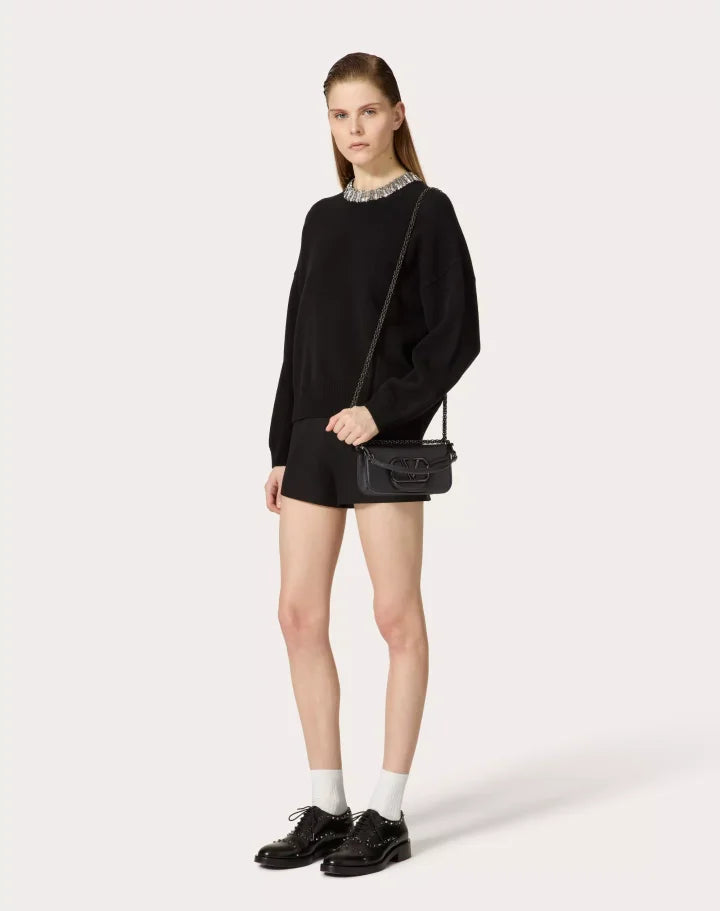 VALENTINO GARAVANI LOCÒ SMALL SHOULDER BAG IN CALFSKIN BLACK