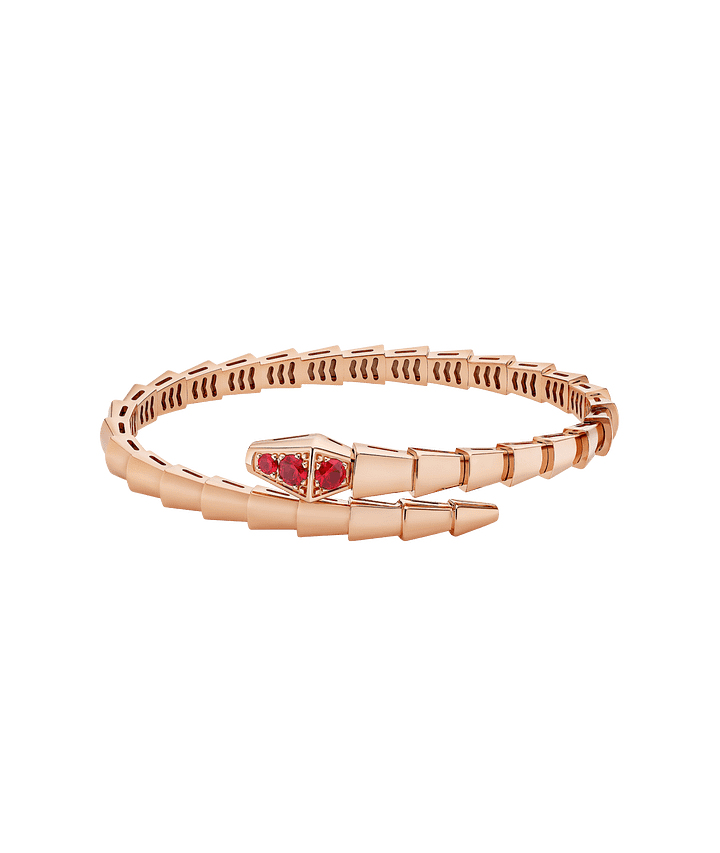 Bob snake Leigh rose gold bracelet set with rubies on the head