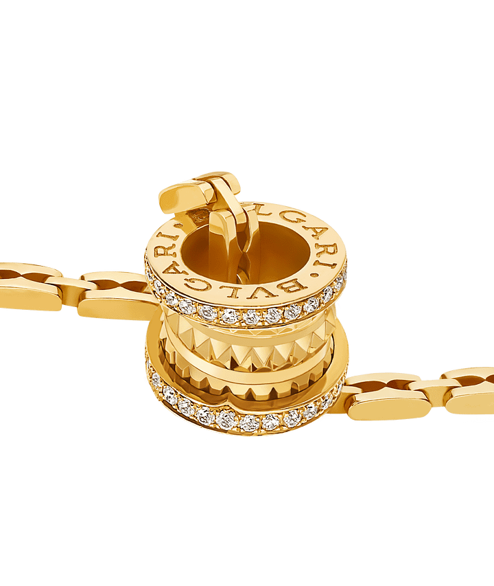 Bob Rollers Adolph yellow gold pendant necklace with studded spiral set with pavé diamonds on the edges