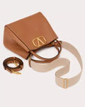 VALENTINO GARAVANI ALLTIME MEDIUM HANDBAG IN GRAINY CALFSKIN ALMOND