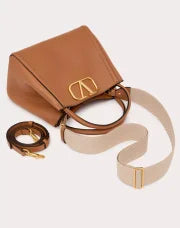 VALENTINO GARAVANI ALLTIME MEDIUM HANDBAG IN GRAINY CALFSKIN ALMOND
