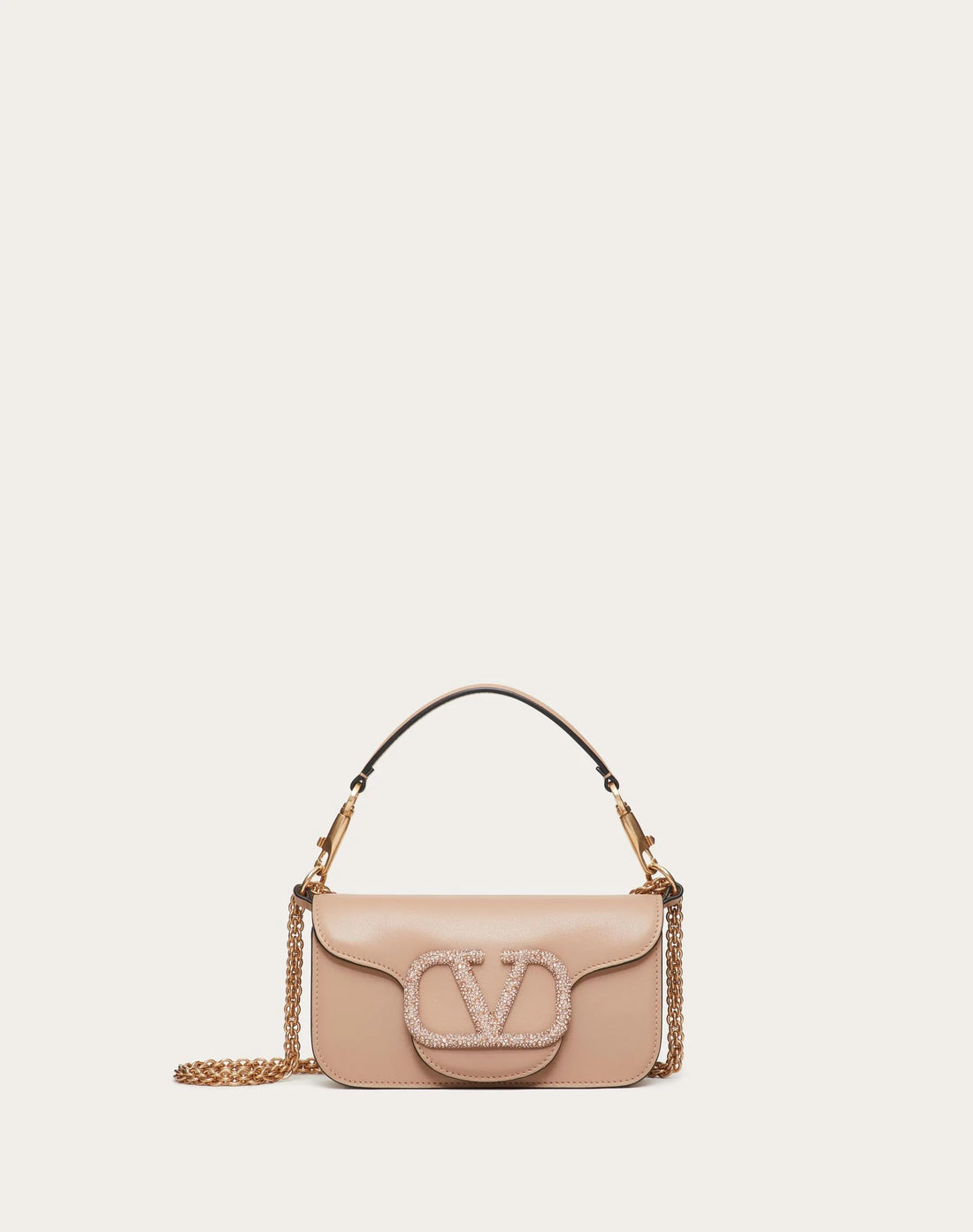 VALENTINO GARAVANI LOCÒ SMALL SHOULDER BAG WITH JEWEL LOGO ROSE CANNELLE