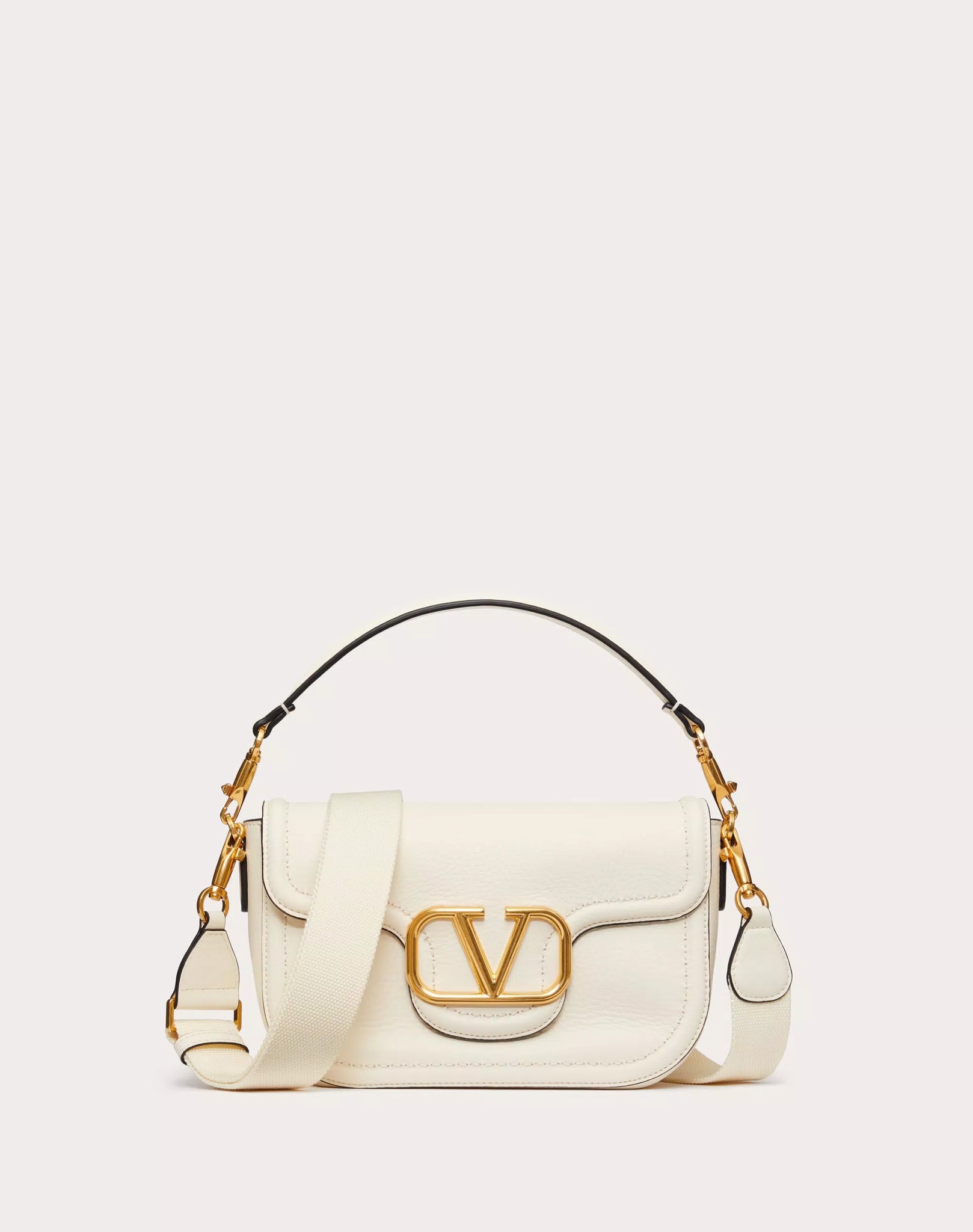 VALENTINO GARAVANI ALLTIME GRAINY CALFSKIN SHOULDER BAG IVORY