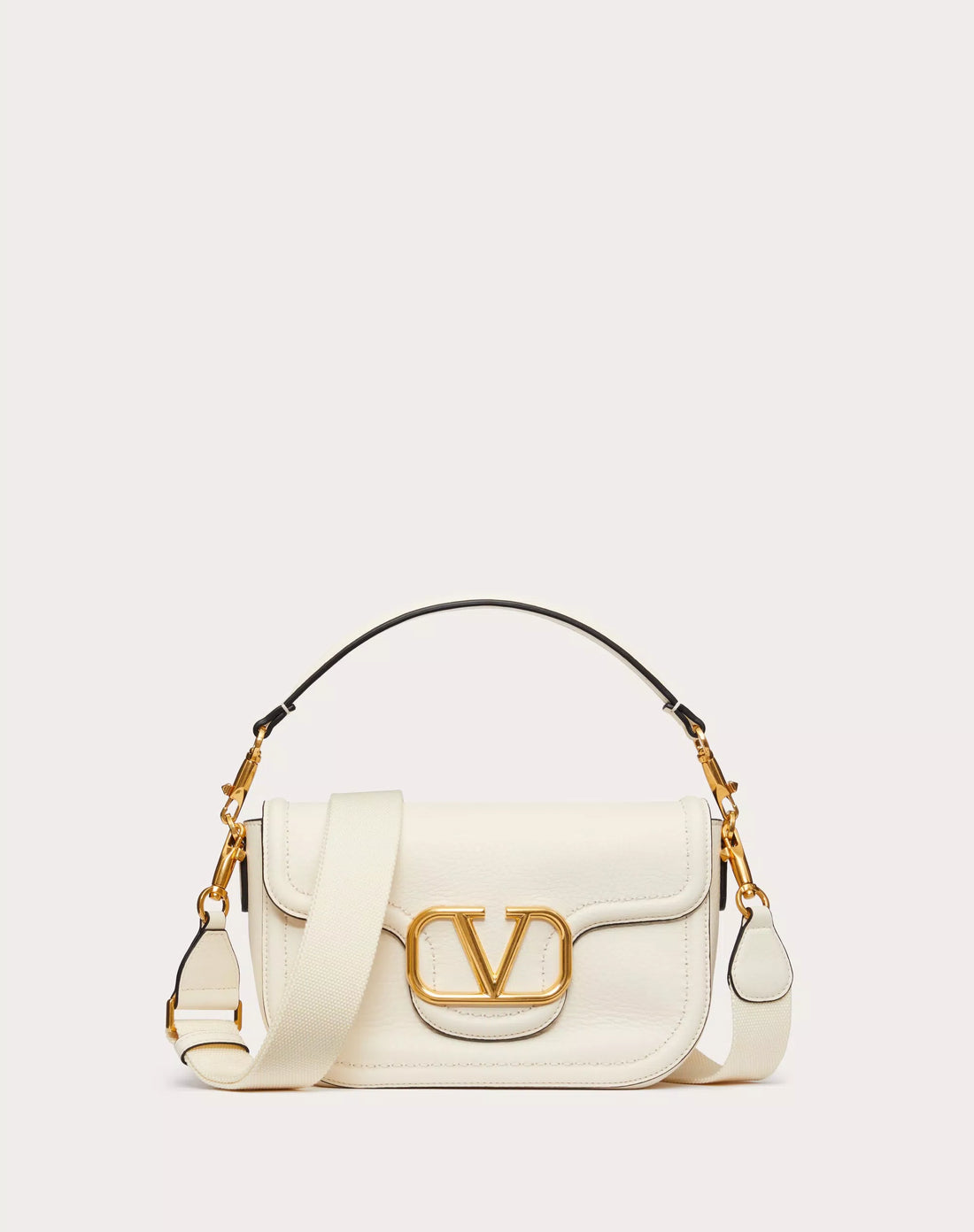 VALENTINO GARAVANI ALLTIME GRAINY CALFSKIN SHOULDER BAG IVORY