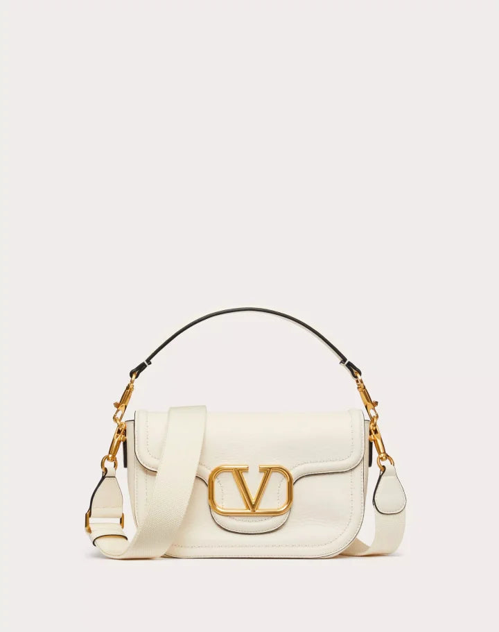 VALENTINO GARAVANI ALLTIME GRAINY CALFSKIN SHOULDER BAG ROSE ALMOND