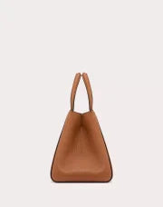 VALENTINO GARAVANI ALLTIME MEDIUM HANDBAG IN GRAINY CALFSKIN ALMOND