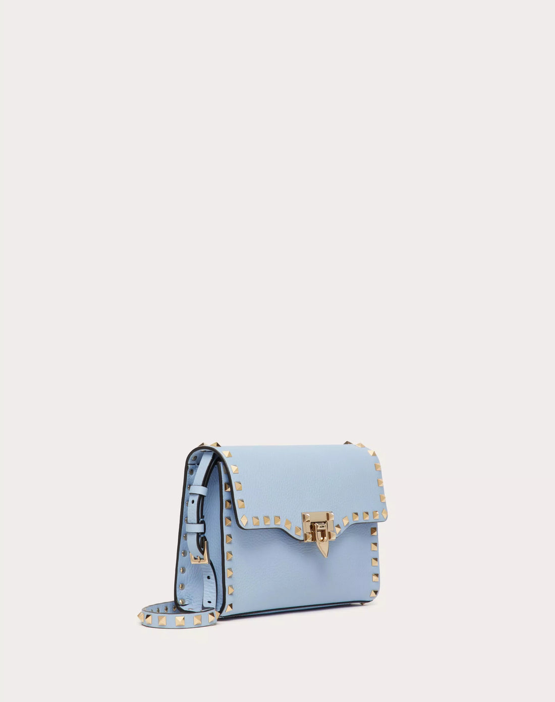 SMALL ROCKSTUD GRAINY CALFSKIN CROSSBODY BAG AZURE