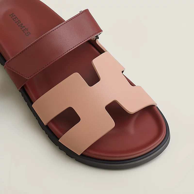 Hermes Chypre sandal beige perlino / rouge H