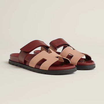 Hermes Chypre sandal beige perlino / rouge H