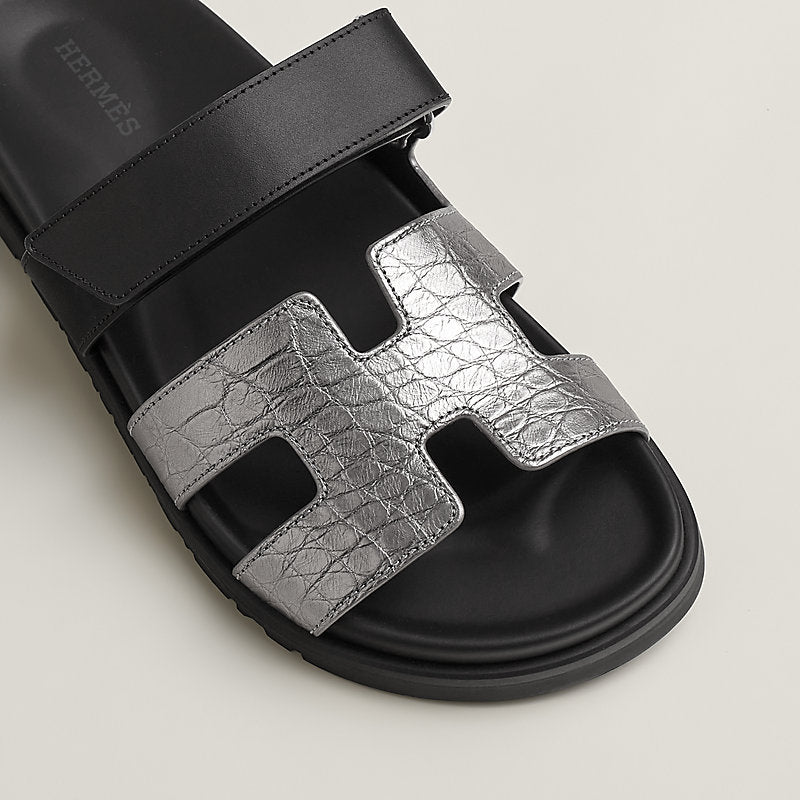 Hermes Chypre sandal gris argenté / noir