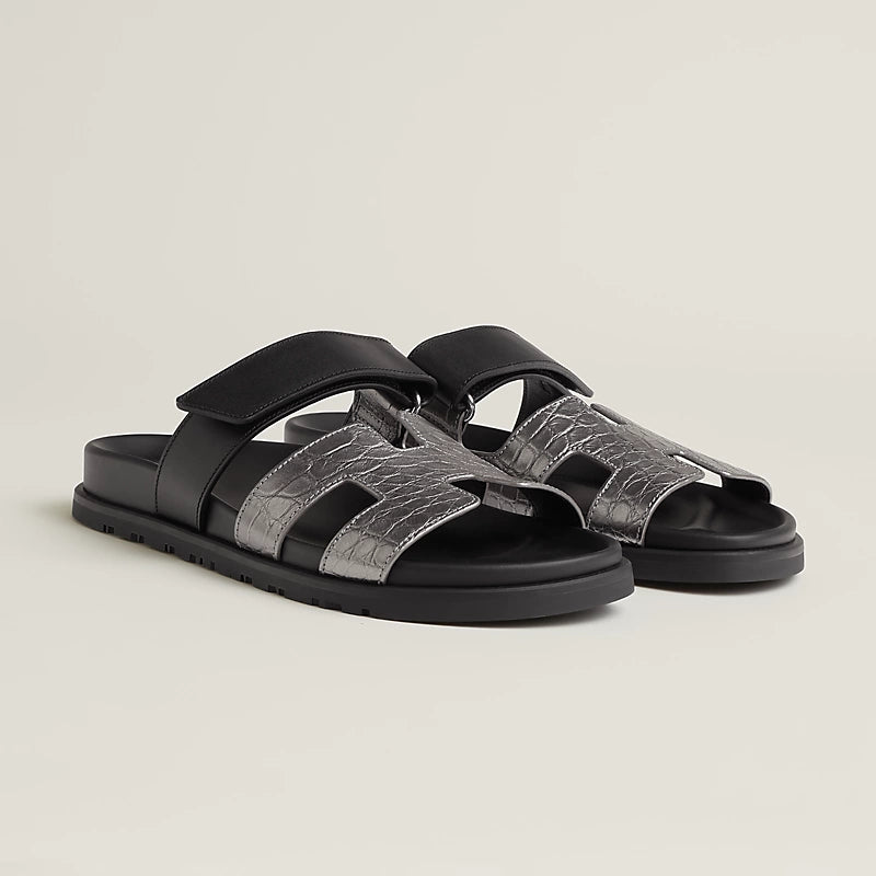 Hermes Chypre sandal gris argenté / noir
