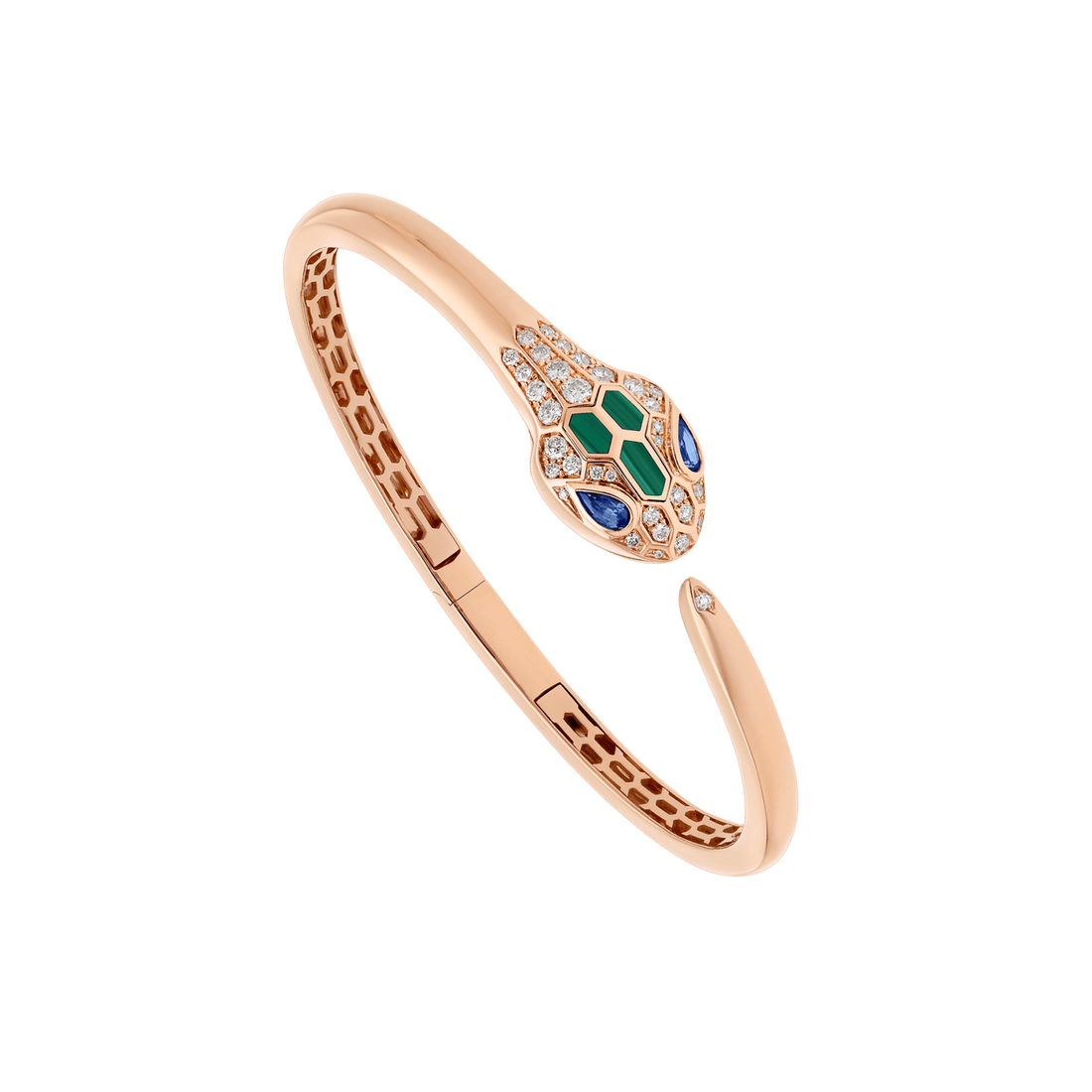 Bob snake fad rose gold bangle bracelet set with blue sapphire eyes