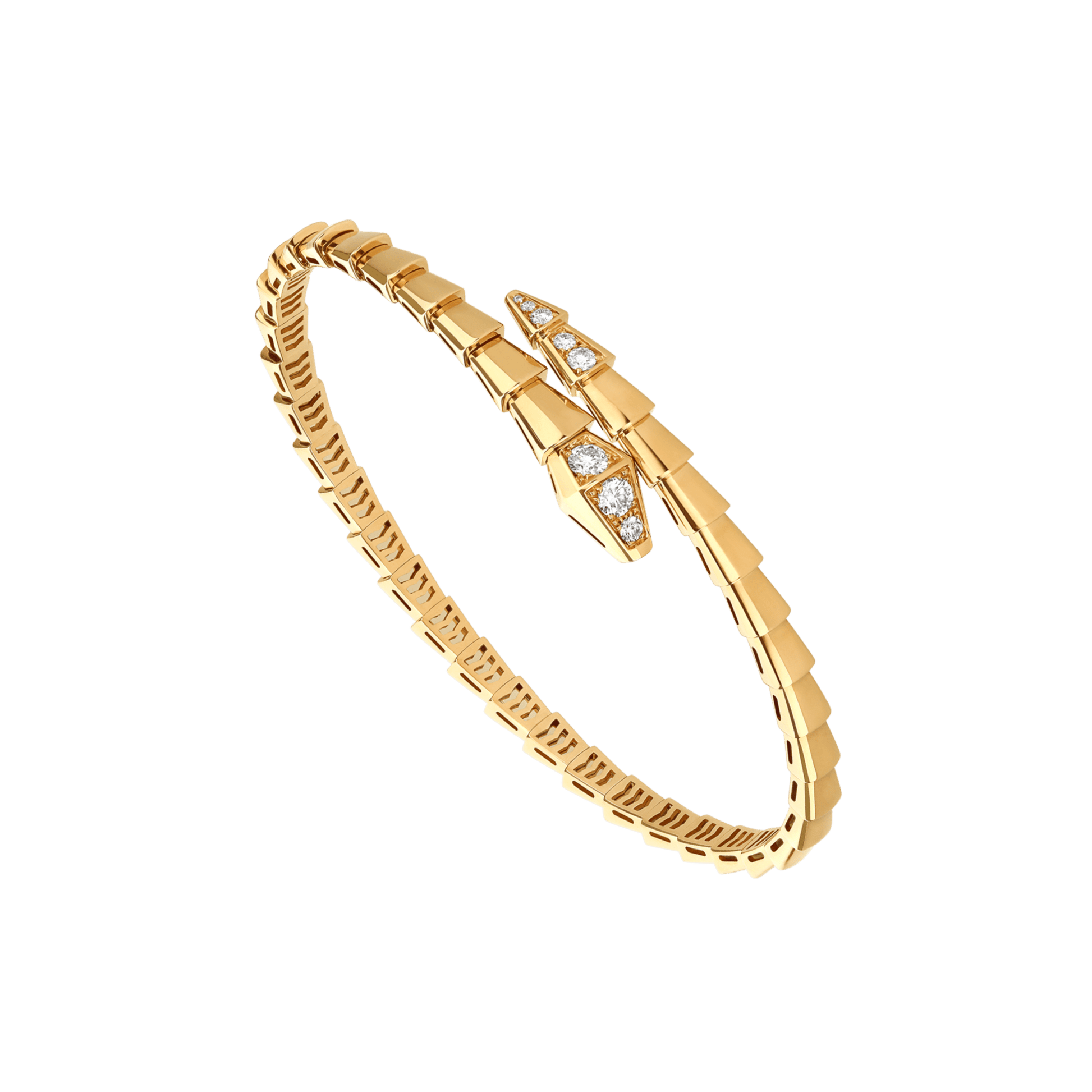 Bob snake fad yellow gold bracelet set with pavé diamonds on the head and tail