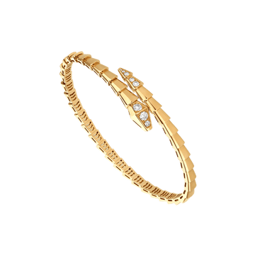 Bob snake fad yellow gold bracelet set with pavé diamonds on the head and tail