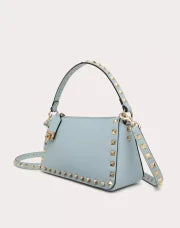 SMALL ROCKSTUD GRAINY CALFSKIN CROSSBODY BAG PORCELAIN BLUE