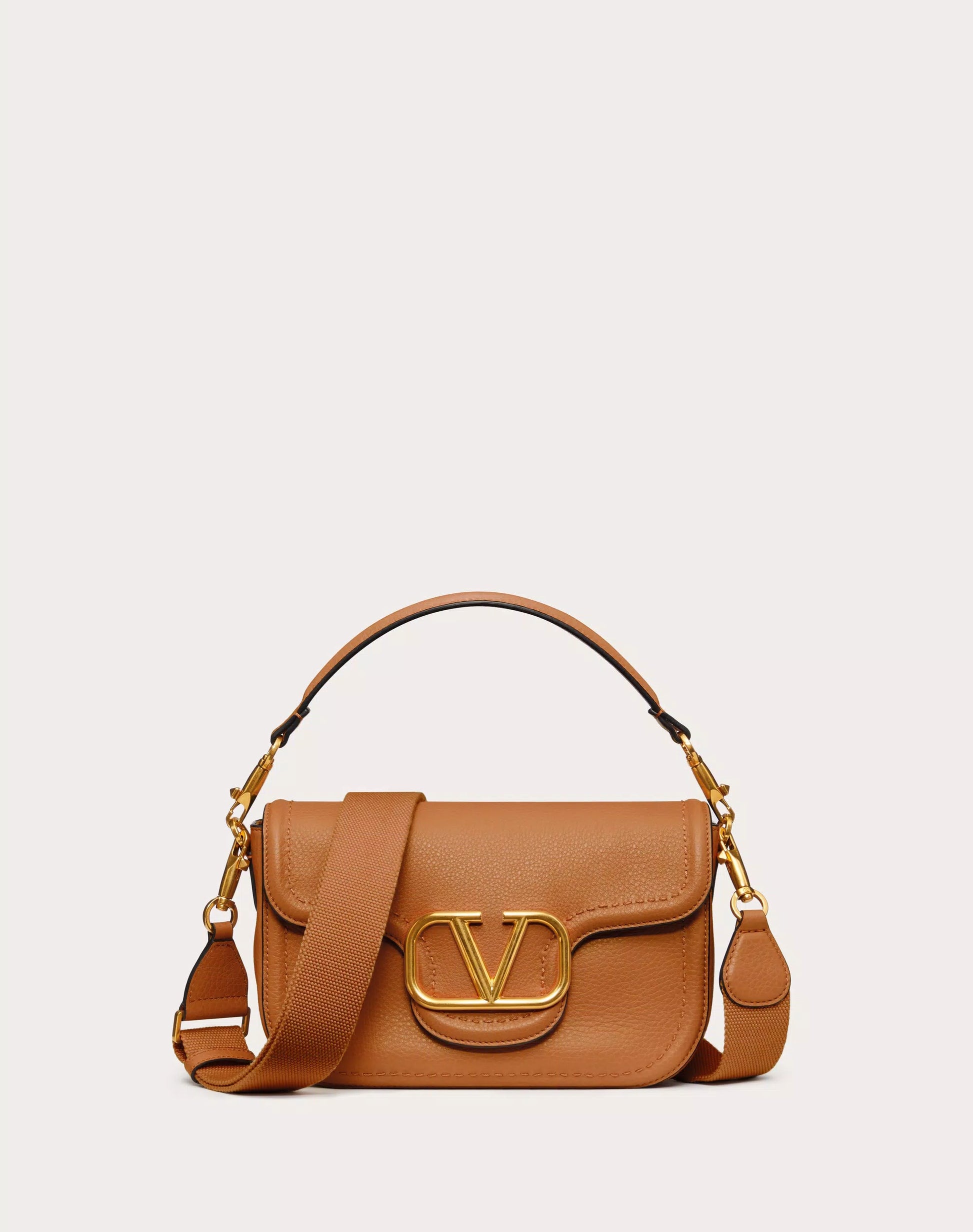 VALENTINO GARAVANI ALLTIME GRAINY CALFSKIN SHOULDER BAG ROSE ALMOND