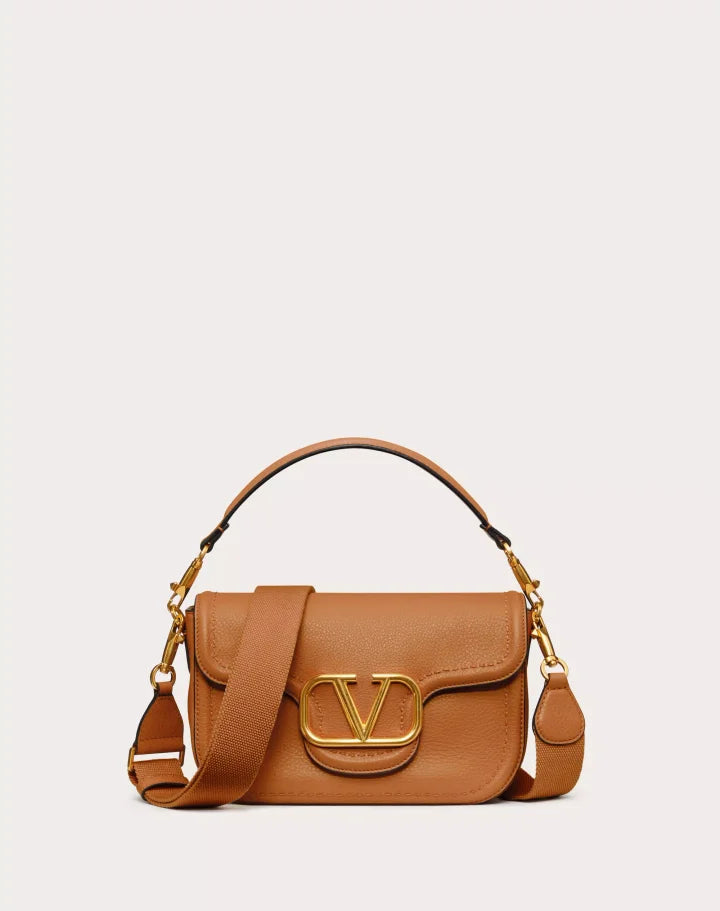 VALENTINO GARAVANI ALLTIME GRAINY CALFSKIN SHOULDER BAG ROSE CANNELLE