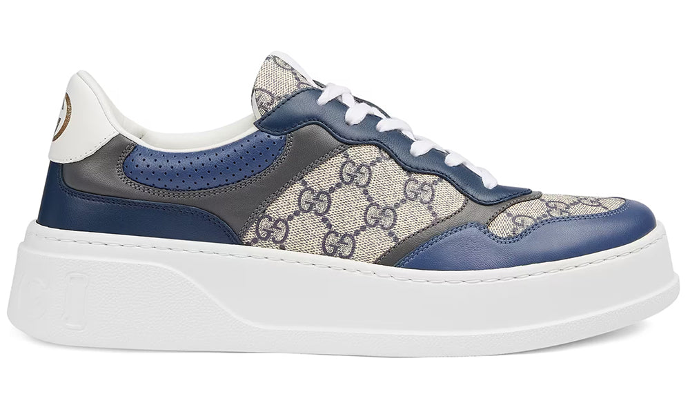 GUCCI GG Canvas leather-trimmed sneakers "Blue"