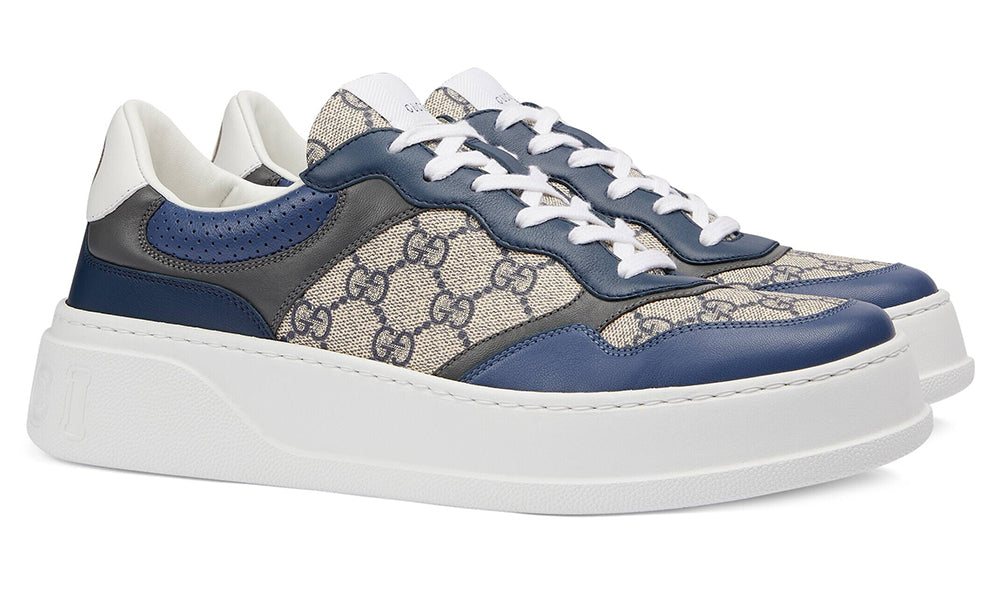 GUCCI GG Canvas leather-trimmed sneakers "Blue"
