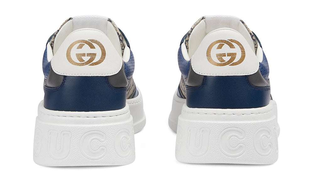 GUCCI GG Canvas leather-trimmed sneakers "Blue"