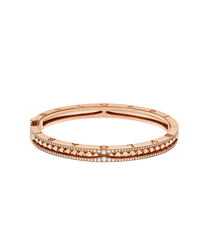 Bob Rollers Cara bracelet in rose gold with studded spiral and pavé diamonds on the edges