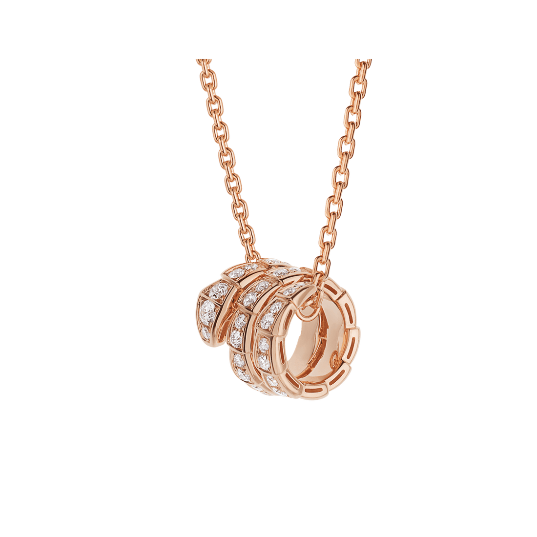 Bob snake elegant rose gold pendant necklace set with full pavé diamonds