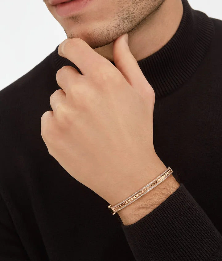 Bob Rollers Cara bracelet in rose gold with studded spiral and pavé diamonds on the edges