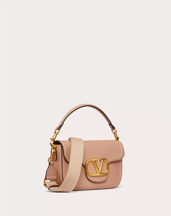 VALENTINO GARAVANI ALLTIME GRAINY CALFSKIN SHOULDER BAG ROSE CANNELLE