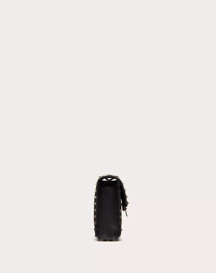 SMALL ROCKSTUD GRAINY CALFSKIN CROSSBODY BAG BLACK