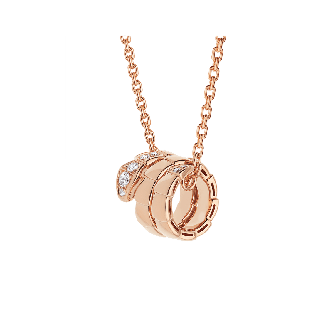 Bob snake elegant rose gold pendant necklace set with pavé diamonds on the head and tail