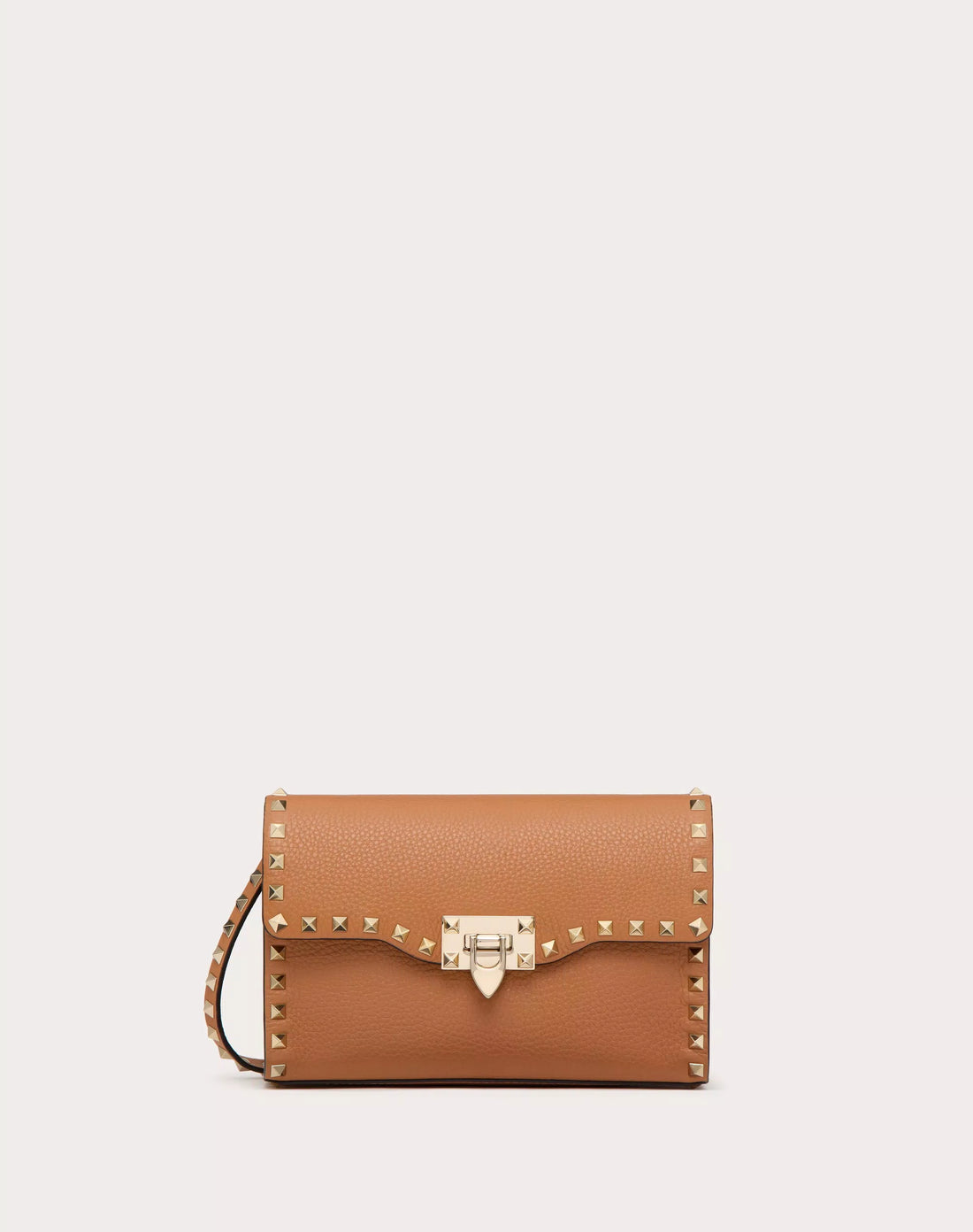 SMALL ROCKSTUD GRAINY CALFSKIN CROSSBODY BAG ALMOND