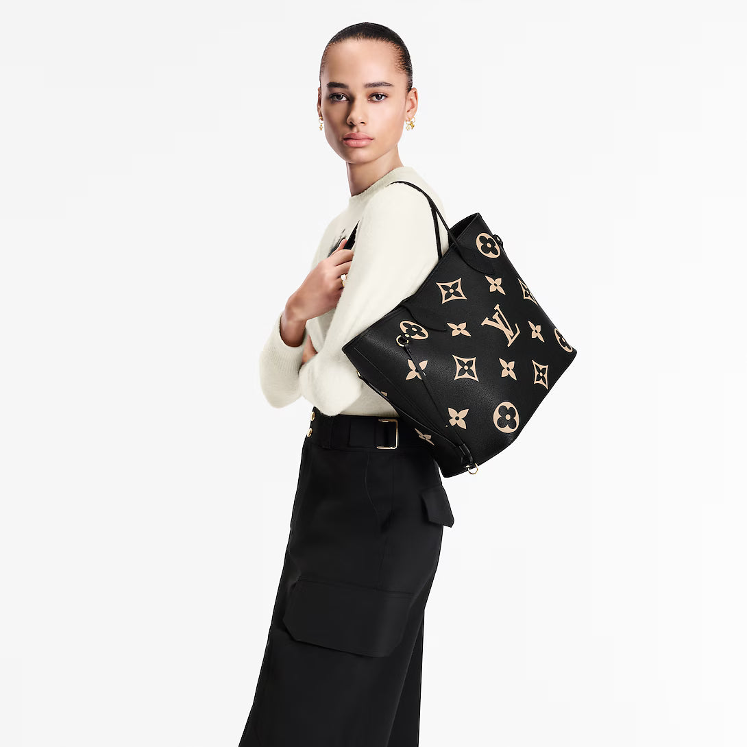 Louis Vuitton Neverfull MM Monogram Empreinte Leather Black / Beige
