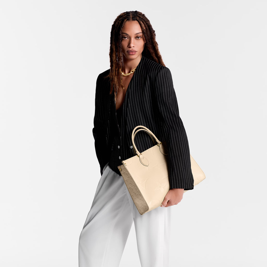 Louis Vuitton OnTheGo MM Monogram Empreinte Leather Cream